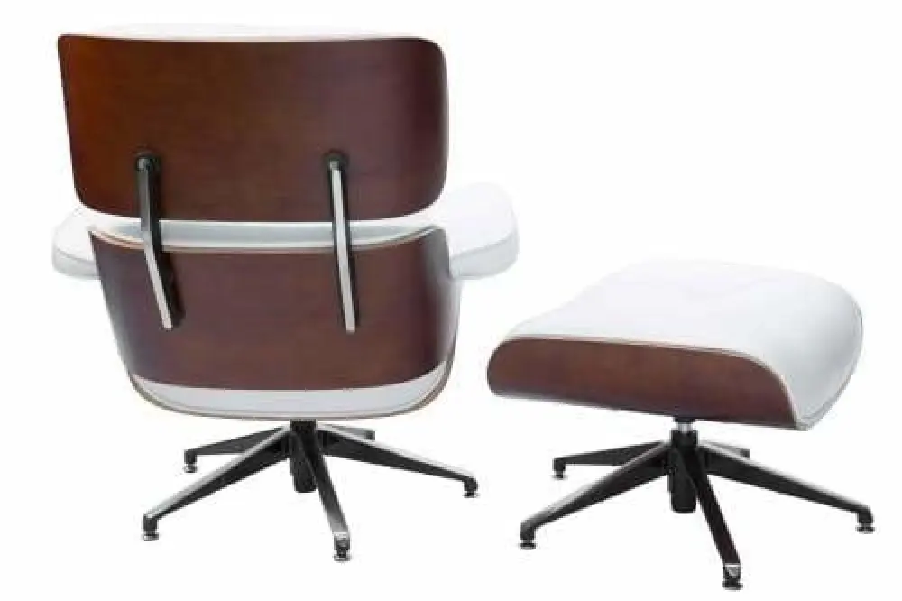 Eames Replica Lounge Chair & Ottoman - 5-Star Ottoman - Premium Leather - White