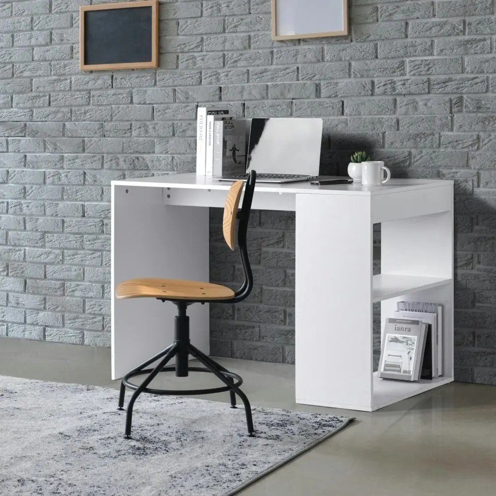 Design Square Walter Wooden Study Computer Working Task Office Desk Table W/ 2-Shelves White