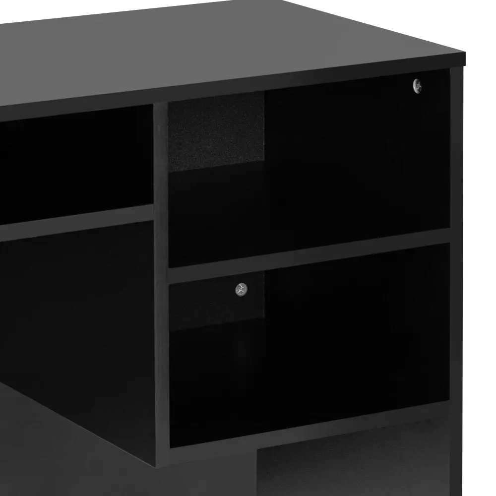 Design Square Walter Wooden Study Computer Working Task Office Desk Table W/ 3-Shelves Black