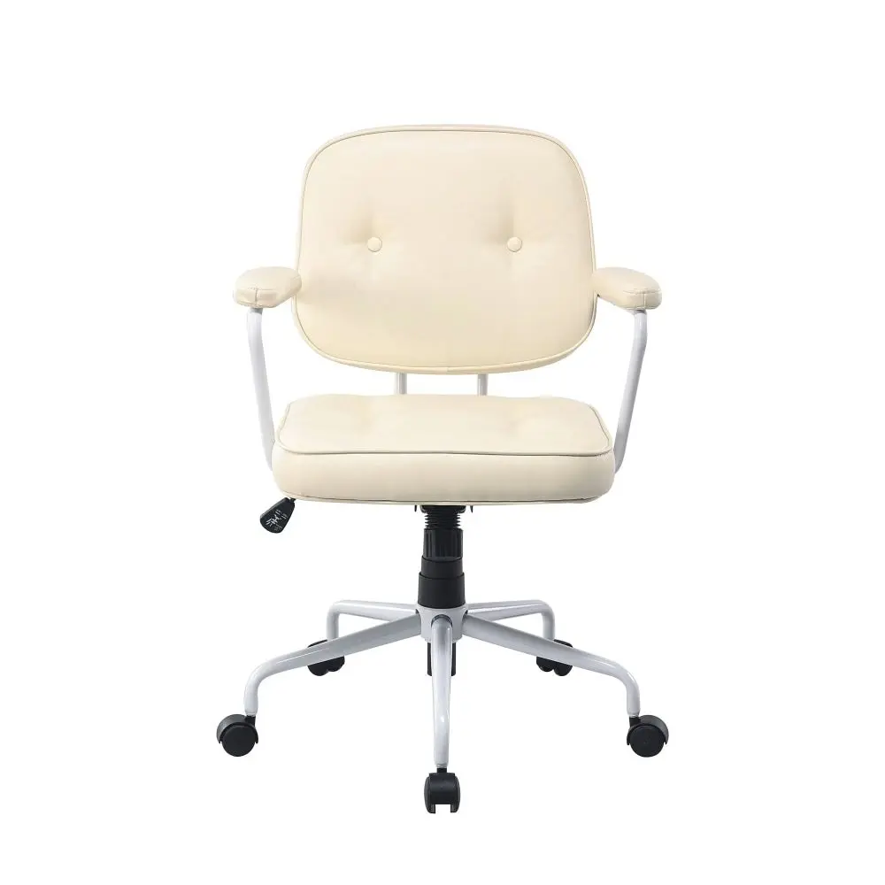 Maestro Furniture Laurence Faux Leather Home Office Computer Task Chair White Frame - Beige