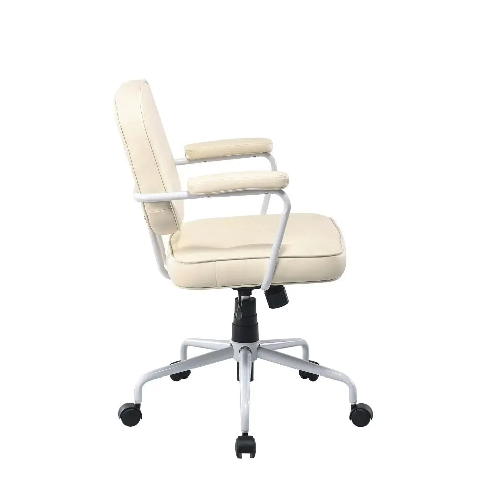 Maestro Furniture Laurence Faux Leather Home Office Computer Task Chair White Frame - Beige