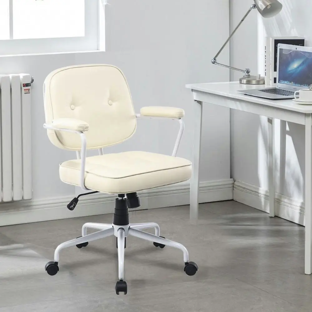 Maestro Furniture Laurence Faux Leather Home Office Computer Task Chair White Frame - Beige