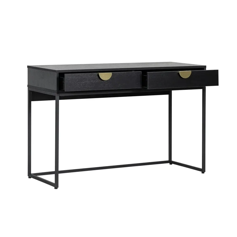 HomeStar Opus Home Office Working Computer Desk 120cm W/ 2- Gold Handle Drawers - Black