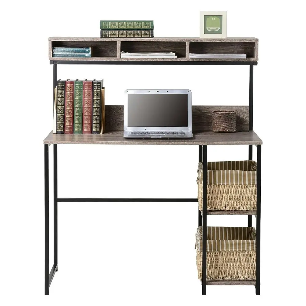 Maestro Furniture Fai Industrial Computer Home Office Study Desk W/ Hutch - Brown