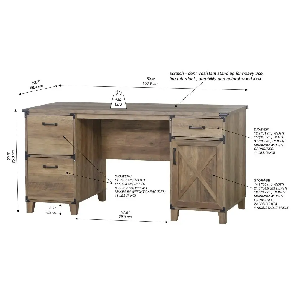 Maestro Furniture Cairo Executive Straight Corner Computer Study Home Office Desk  - Rustic Oak