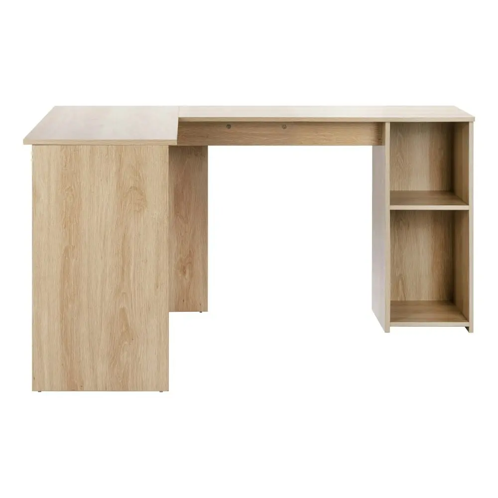 Design Square Walter L-Shape Executive Study Computer Working Task Office Desk Table W/ 2-Shelves Oak