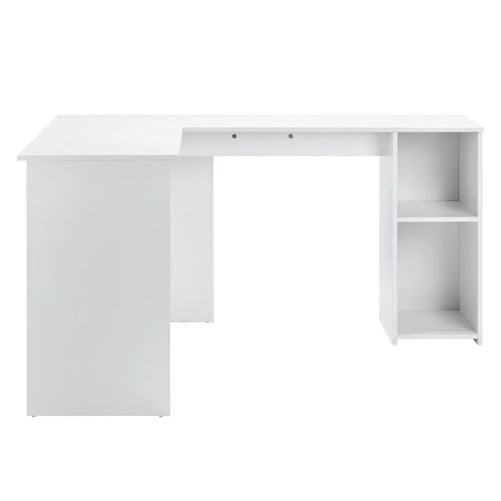 Design Square Walter L-Shape Executive Study Computer Working Task Office Desk Table W/ 2-Shelves White