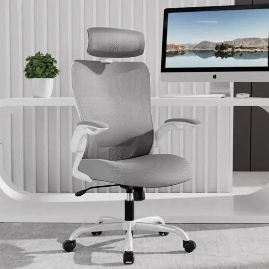 Maestro Furniture MONA Mesh Ergonomic High Back Flipped Armrest Task Computer Office Chair - Grey