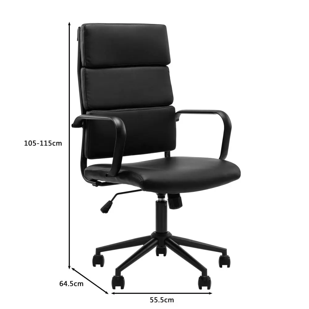 Design Square Brody PU Leather  Office Computer Task Desk Chair High Back Arm Rests Black