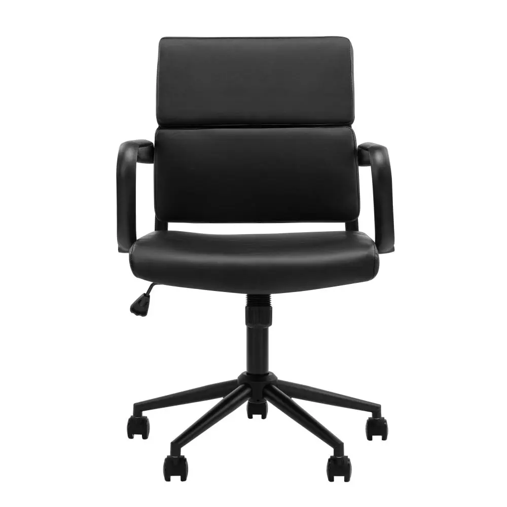 Design Square Brody PU Leather  Office Computer Task Desk Chair Low Back Arm Rests Black