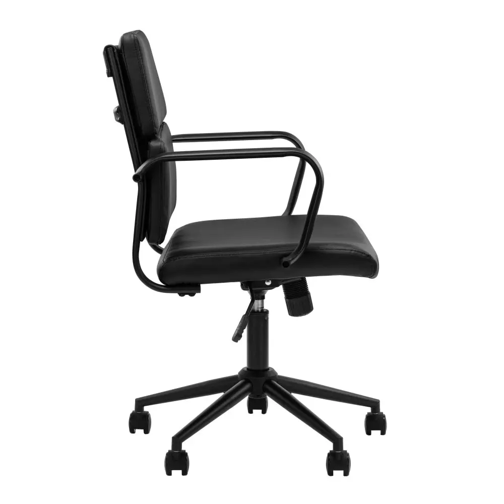 Design Square Brody PU Leather  Office Computer Task Desk Chair Low Back Arm Rests Black