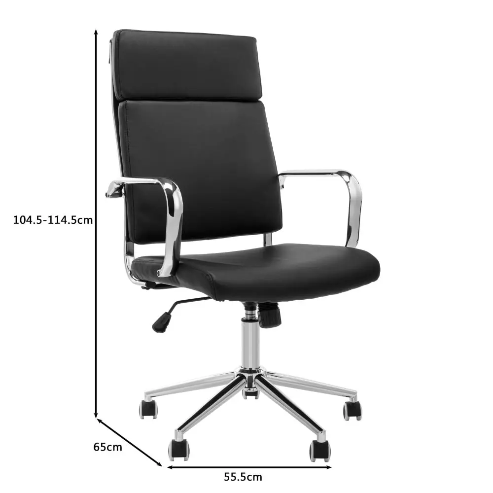 Design Square Ollie PU Leather High Back Office Computer Task Desk Chair Arm Rests Black