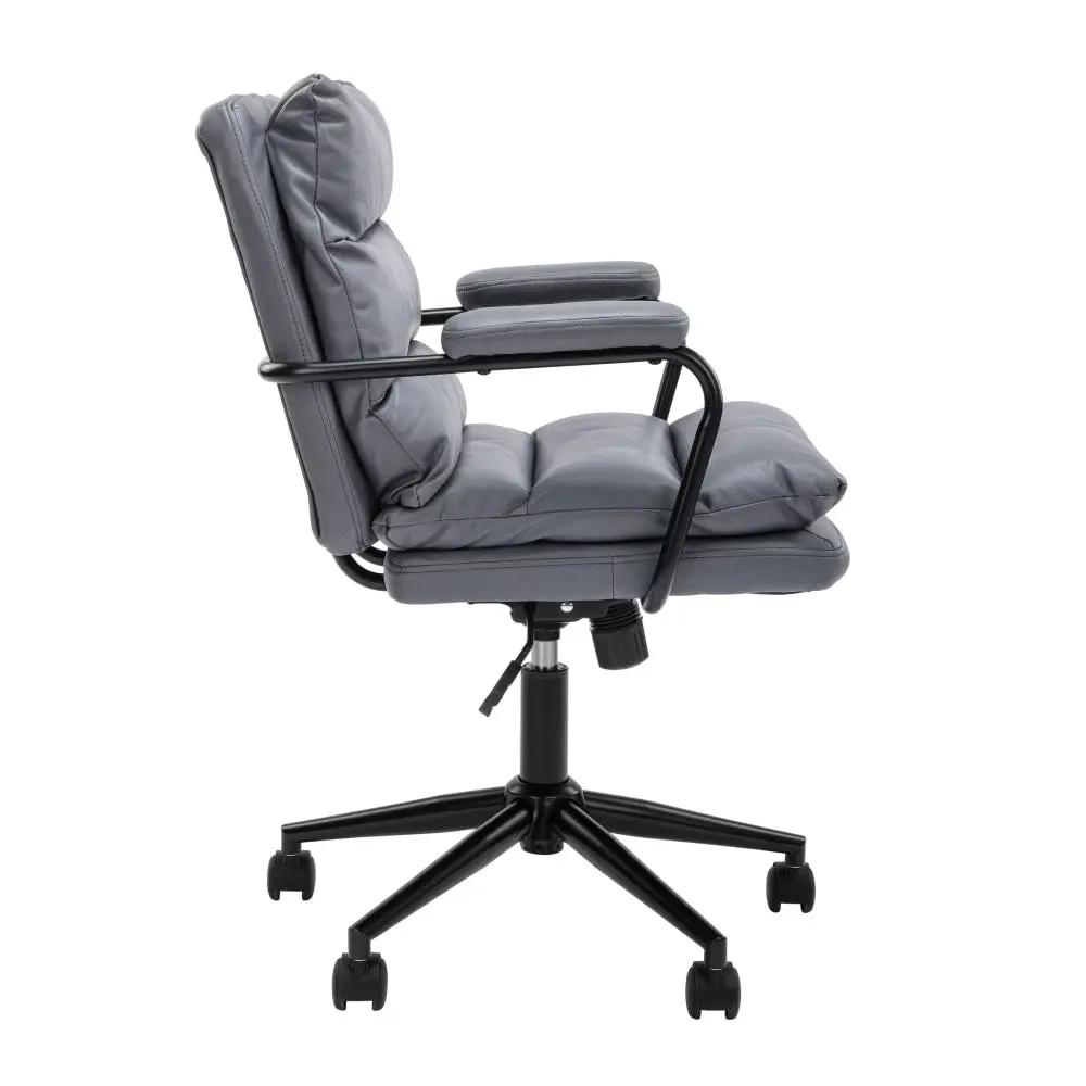 Design Square Kinsley Soft Pad PU Leather Office Task Desk Computer Chair Arms Rest Grey