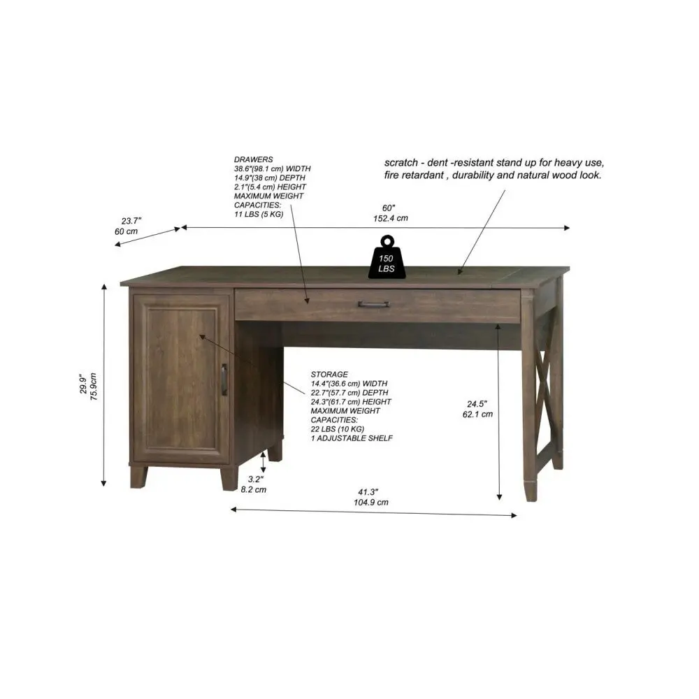 Maestro Furniture Dallas Large Wooden Computer Study Home Office Task Desk 150cm Dark Walnut