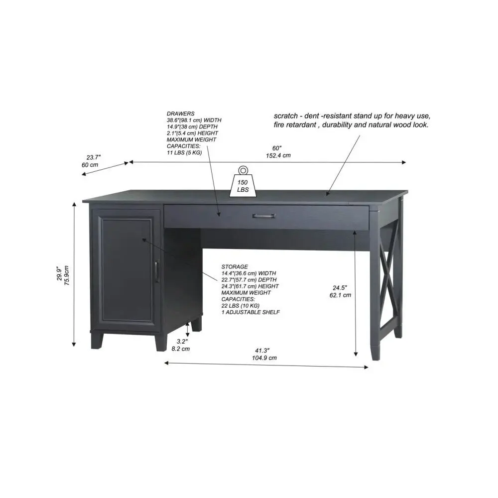 Maestro Furniture Dallas Large Wooden Computer Study Home Office Task Desk 150cm Black