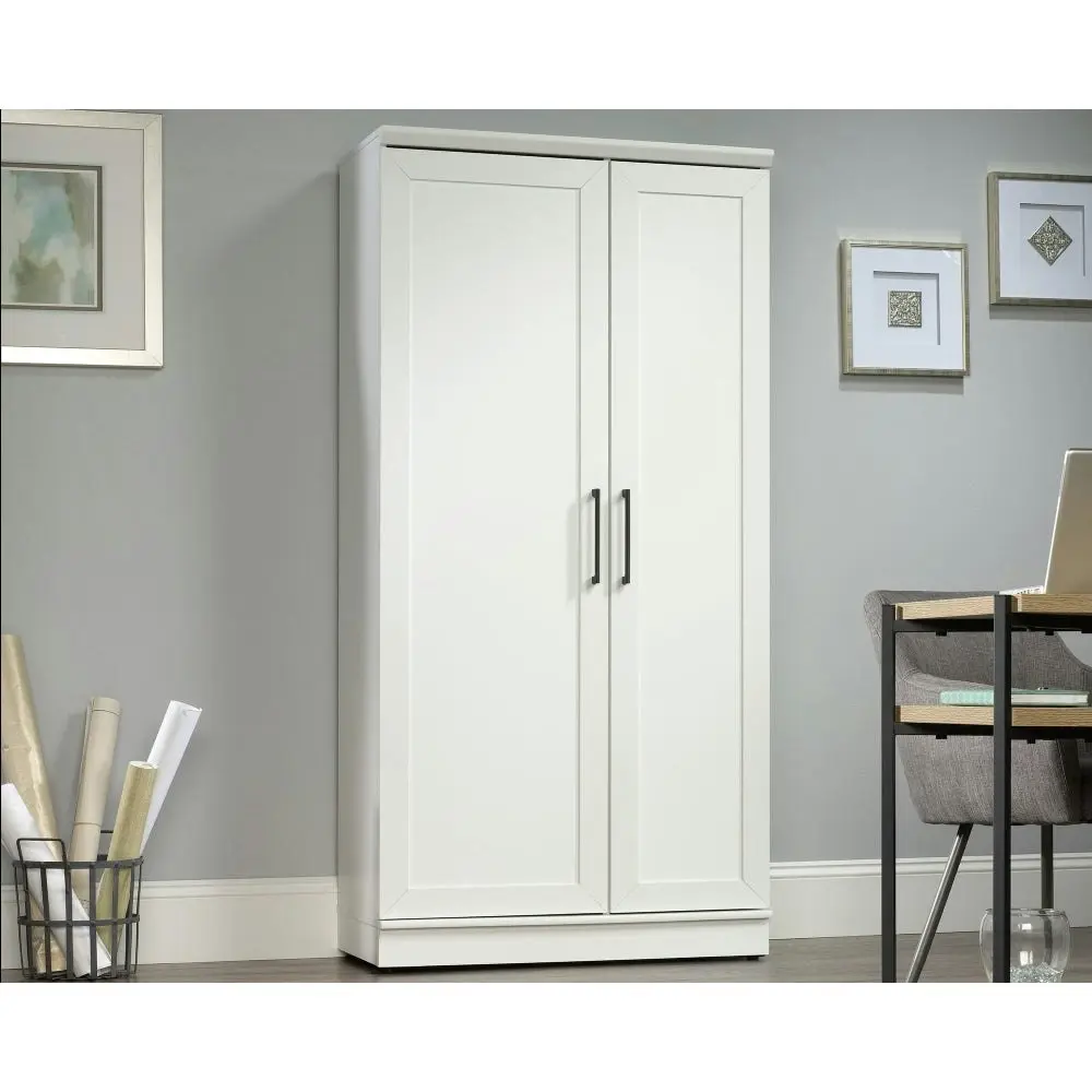 Design Square Oswald Wooden Tall 2-Door Cupboard Storage Cabinet Soft White