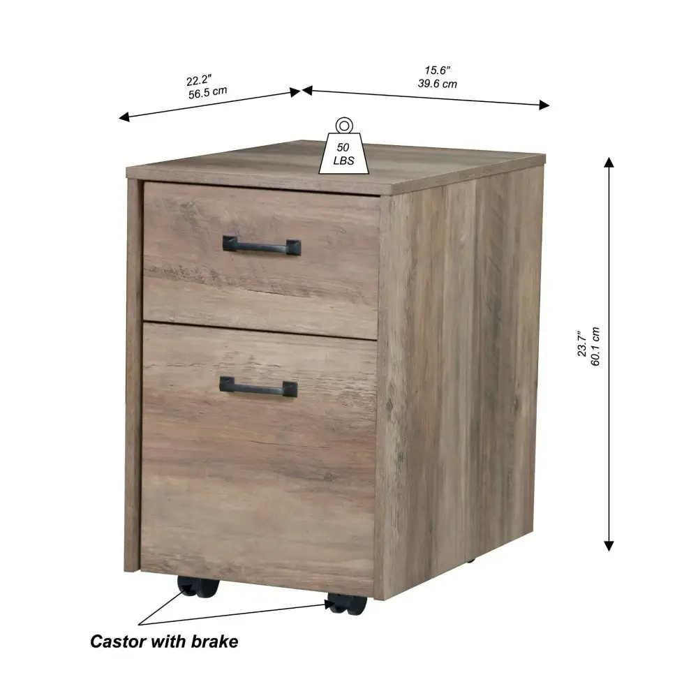 Maestro Furniture Andy Modern 2-Drawer Mobile Pedestal Storage Filing Cabinet - Rustic Oak