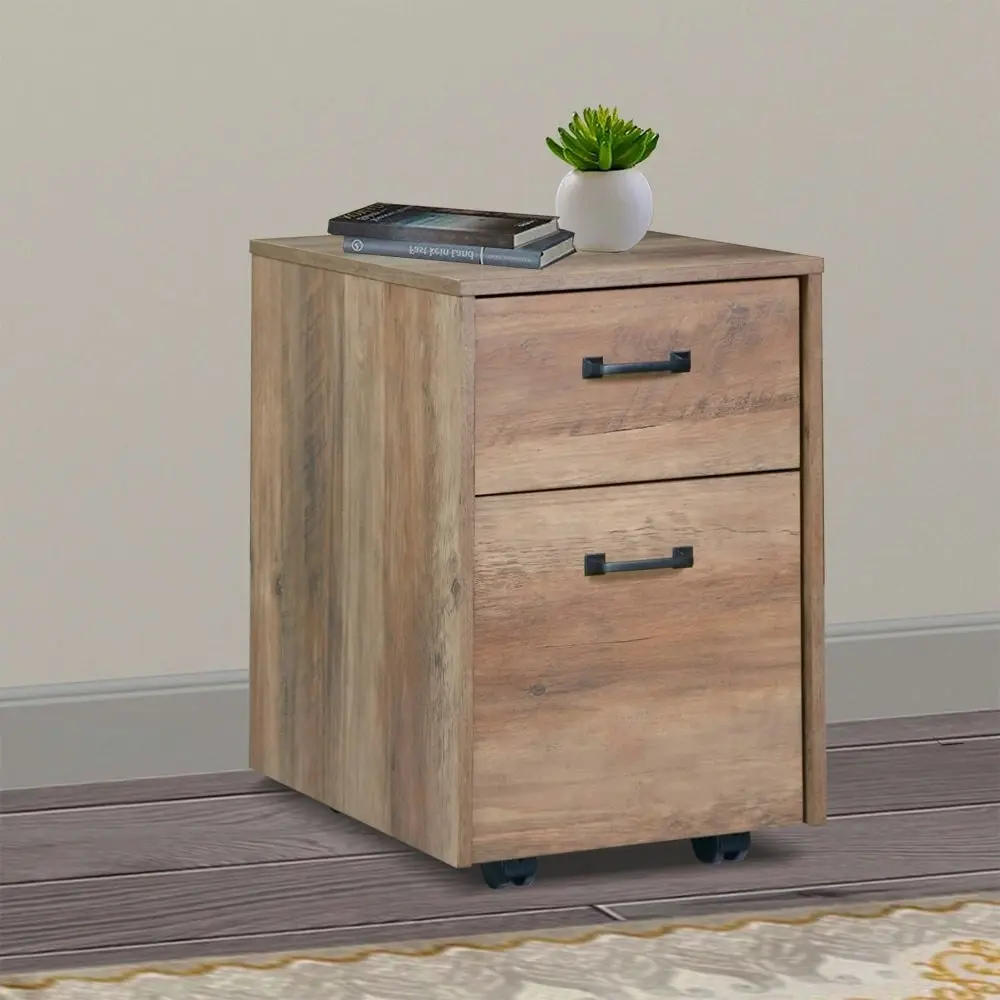 Maestro Furniture Andy Modern 2-Drawer Mobile Pedestal Storage Filing Cabinet - Rustic Oak