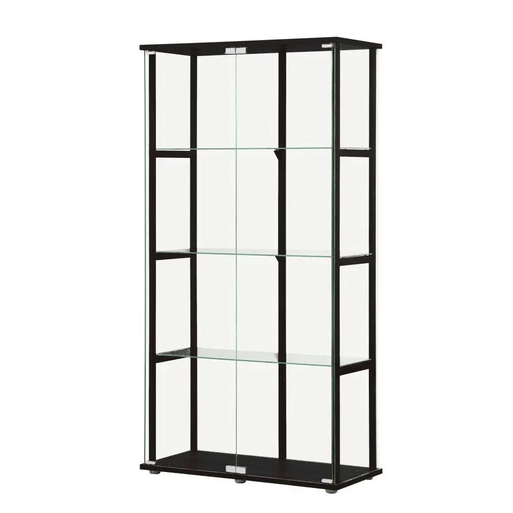 Design Square Dejaro Modern 4-Tier Display Shelf Storage Cabinet W/ 2-Doors - Glass/Black