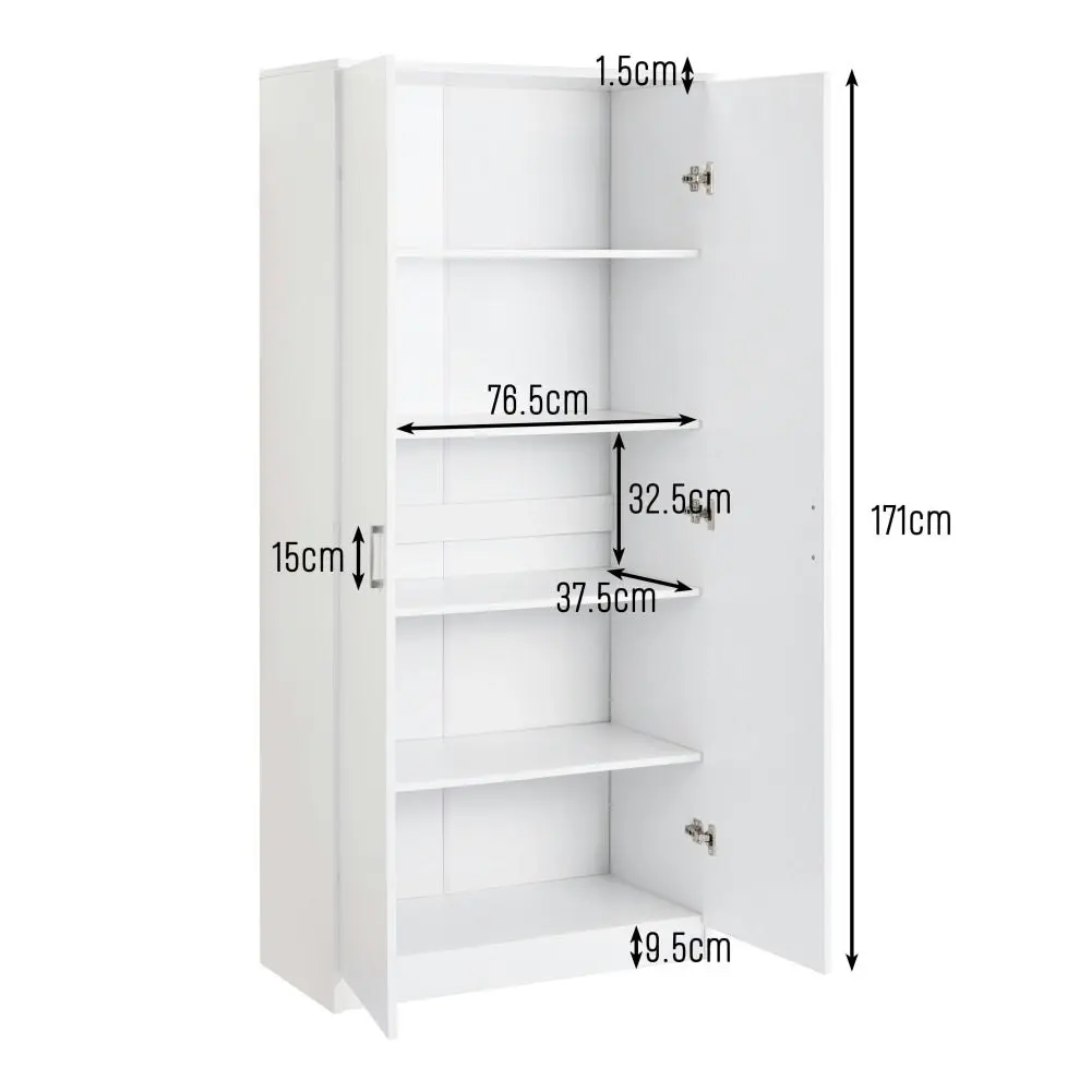 Design Square Monica 5-Tier Multi-Purpose Cupboard Tall Storage Cabinet 2-Doors White