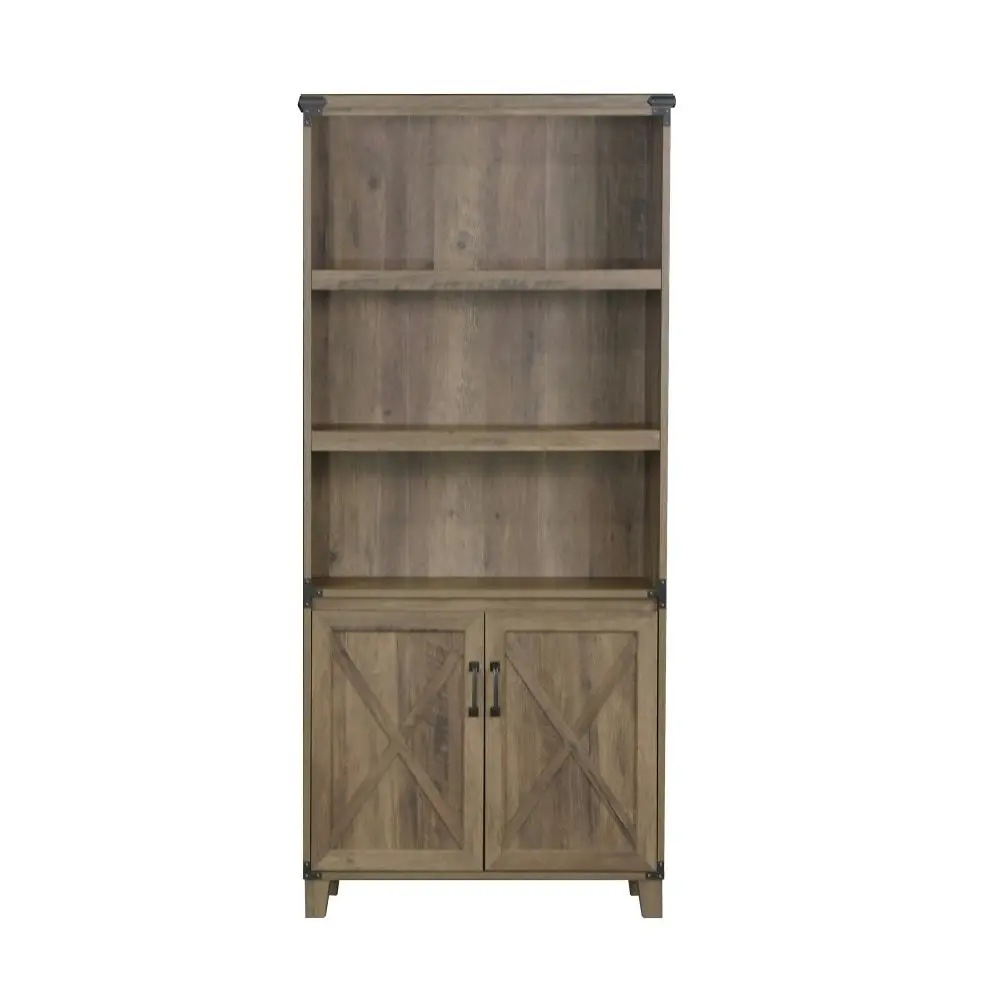 Maestro Furniture Cairo 5-Tier Bookcase Shelf Bookshelves Storage Cabinet W/ Doors- Rustic Oak