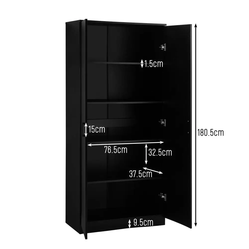 Design Square Monica 5-Tier Multi-Purpose Cupboard Tall Storage Cabinet 2-Doors Black