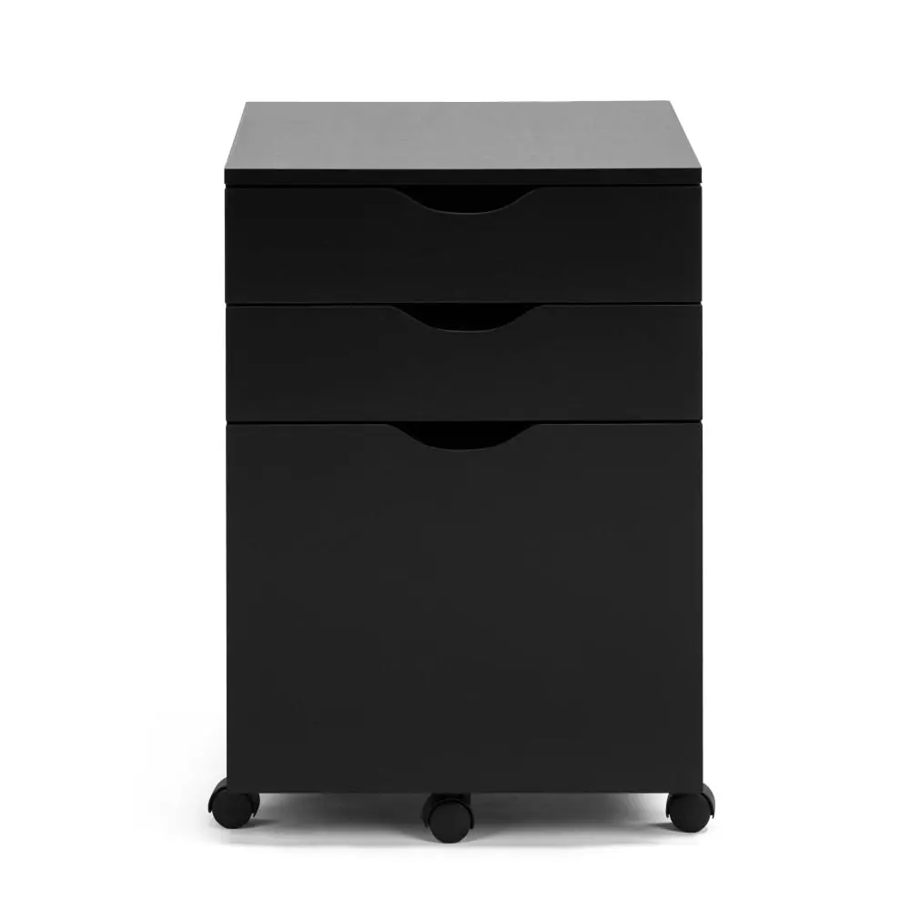 Design Square Marias Mobile Pedestal Filing Cabinet Storage Cabinet W/ 3-Drawers - Black