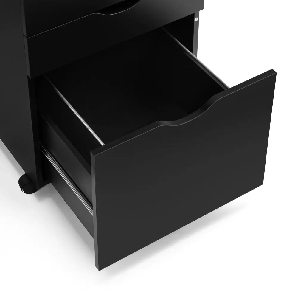 Design Square Marias Mobile Pedestal Filing Cabinet Storage Cabinet W/ 3-Drawers - Black