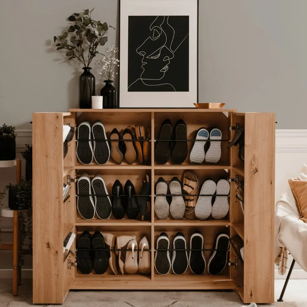 Design Square Roger Wooden Shoe Rack Oganiser Storage Cabinet 2-Doors Oak