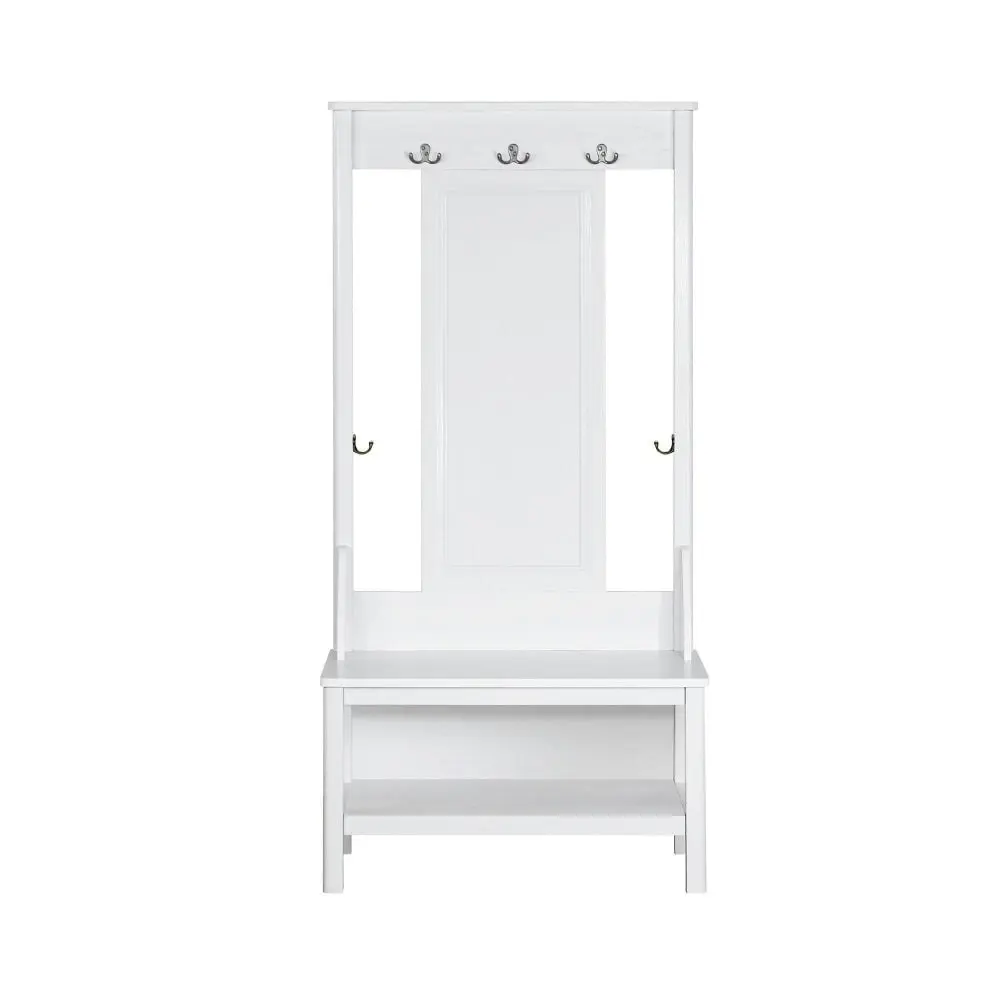 Maestro Furniture Hinton Modern Minimalist Coat Rack Hall Tree Shoe Cabinet - White