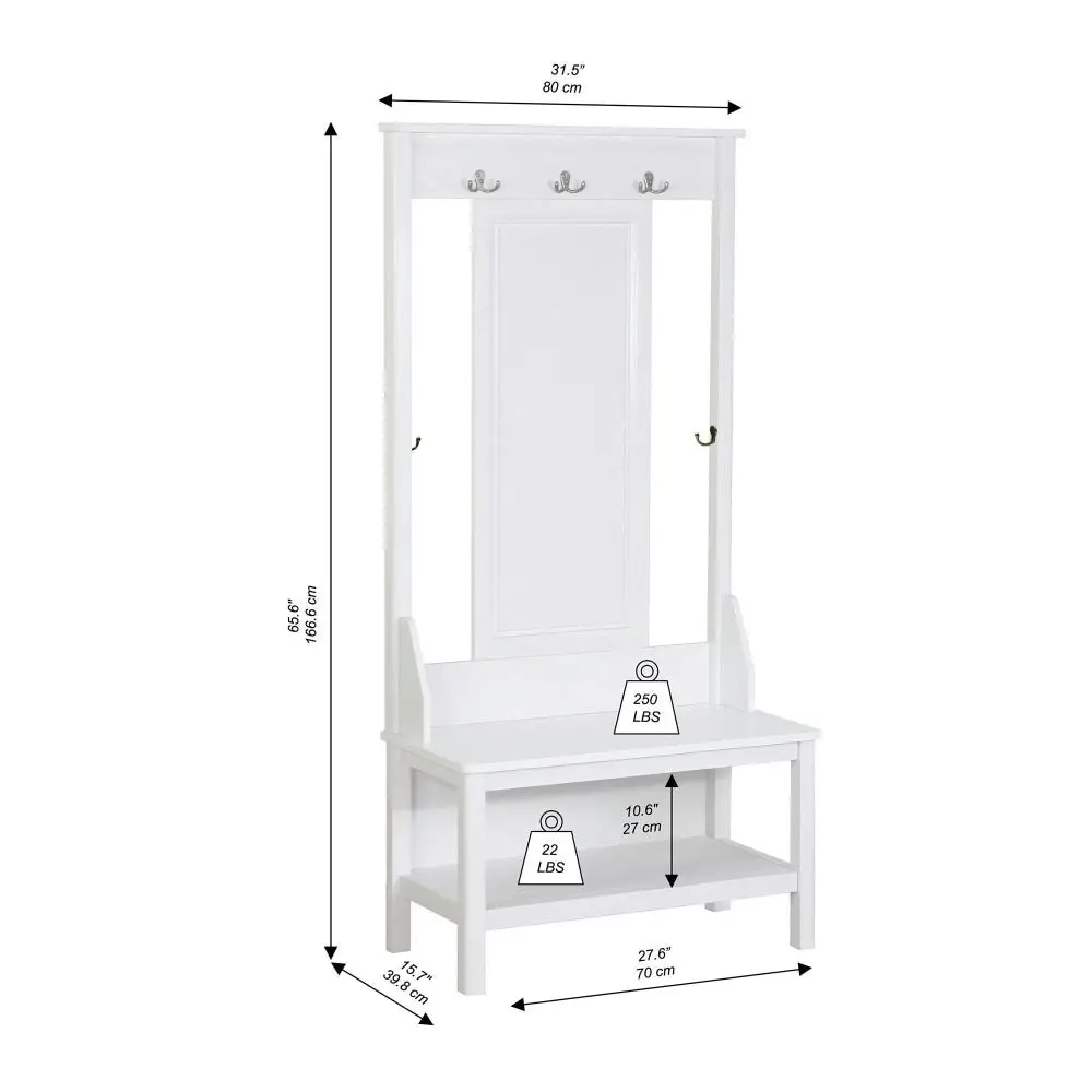 Maestro Furniture Hinton Modern Minimalist Coat Rack Hall Tree Shoe Cabinet - White