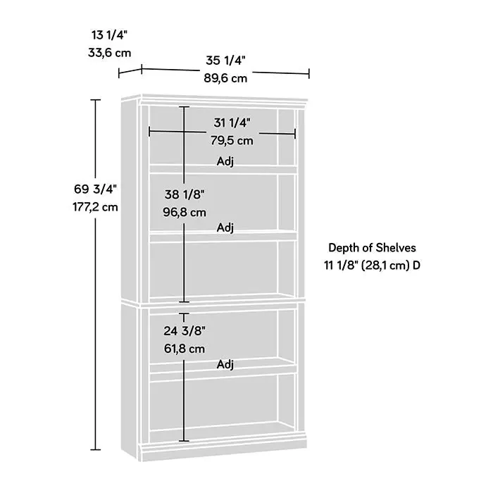 Design Square Emalie Benedic Classic 5-Tier Modern Wooden Bookshelves Display Bookcase Chalked Chestnut