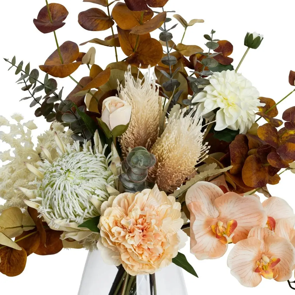 Glamorous Fusion Dried Look Floral 62cm Mixed Artificial Faux Flower Plant Decorative Arrangement In Glass