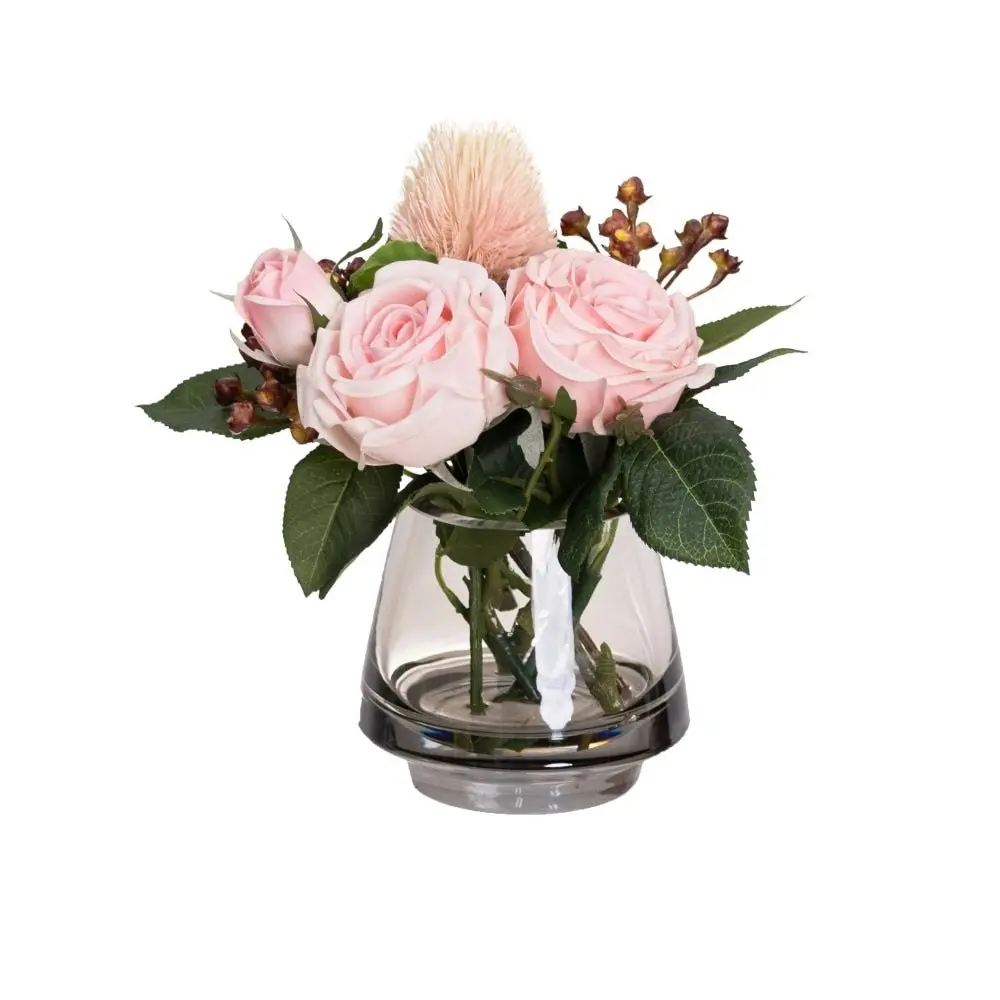 Glamorous Fusion Set Of 2 Real Touch Rose Mixed Artificial Faux Plant Flower Decorative Arrangement In Fishbowl Vase