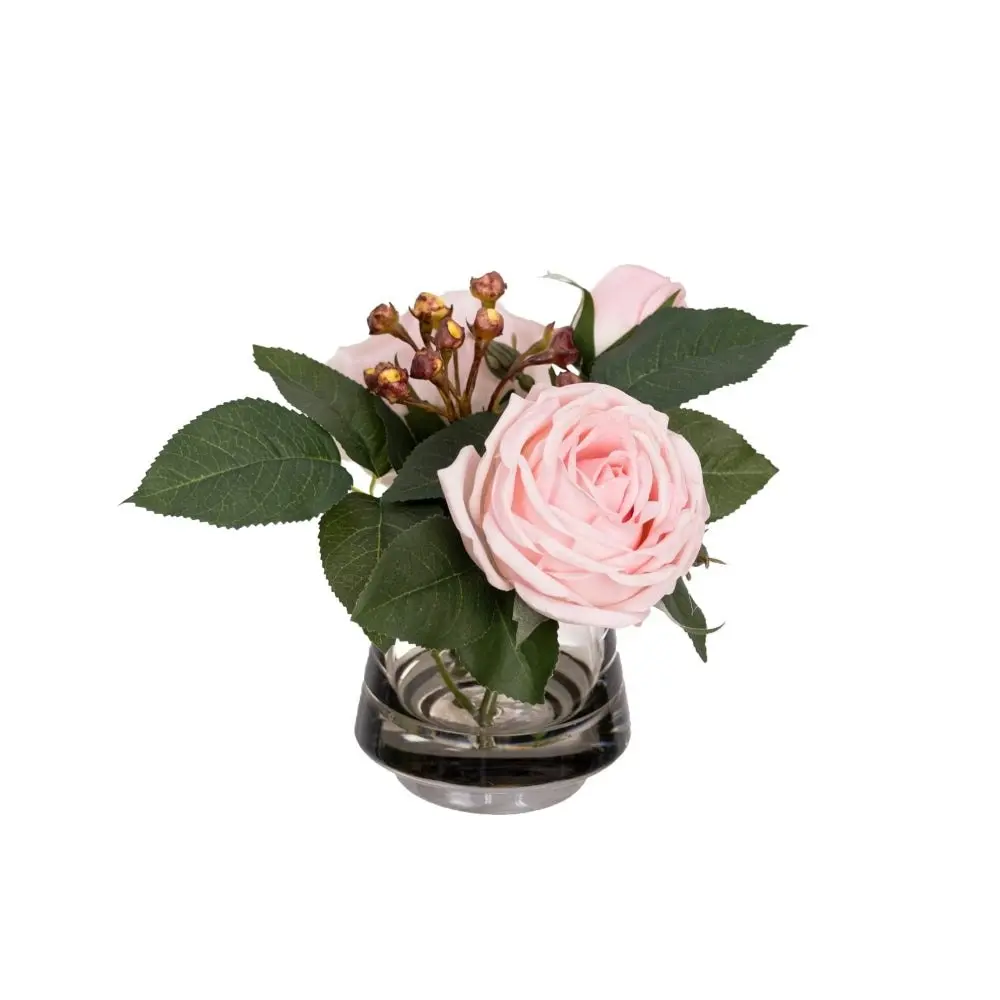 Glamorous Fusion Set Of 2 Real Touch Rose Mixed Artificial Faux Plant Flower Decorative Arrangement In Fishbowl Vase