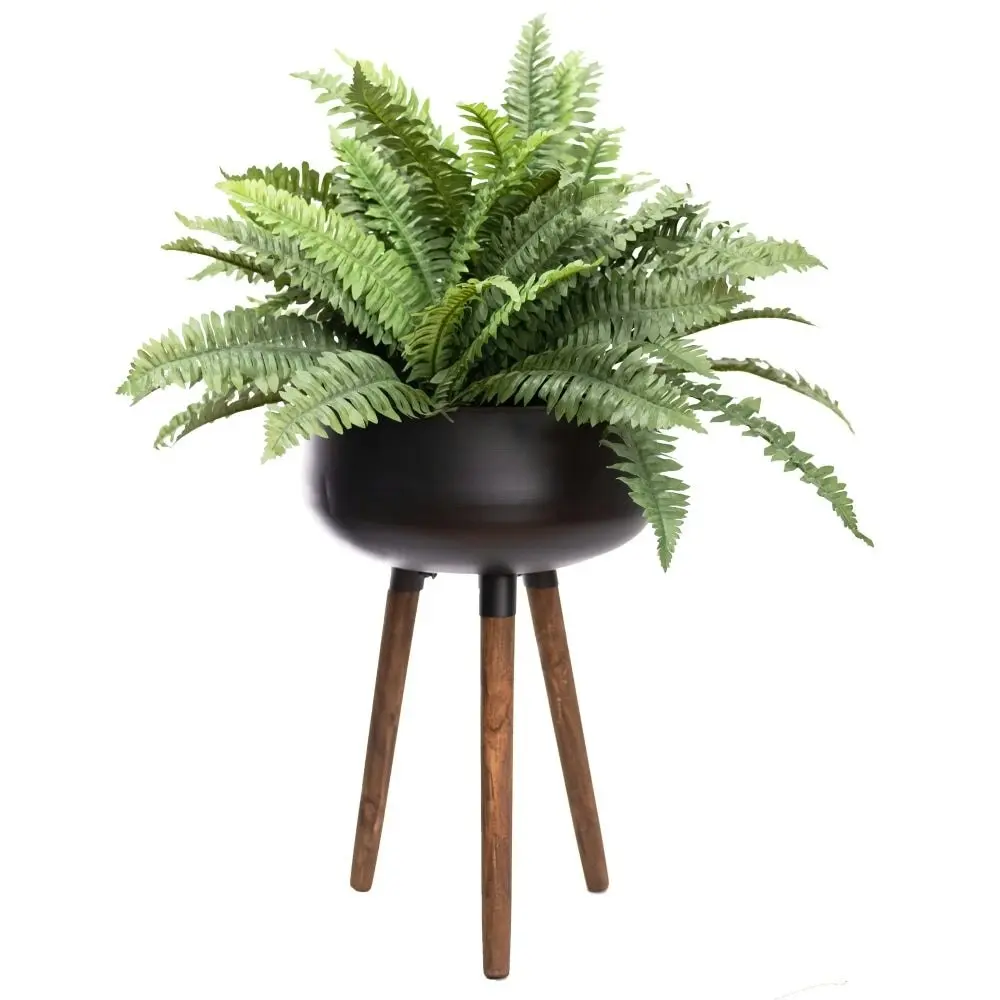 Glamorous Fusion Potted Boston Fern Artificial Faux Plant Decorative With 3 Pin Planter Green