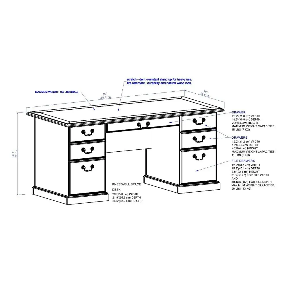 Maestro Furniture Norwich Executive Manager Study Computer Office Desk 160cm - Black Oak