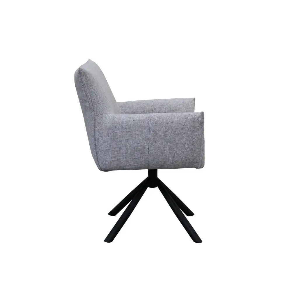 Raimon Furniture Set Of 2 Federico Modern Boucle Fabric Kitchen Dining ArmChair Metal Frame - Light Grey