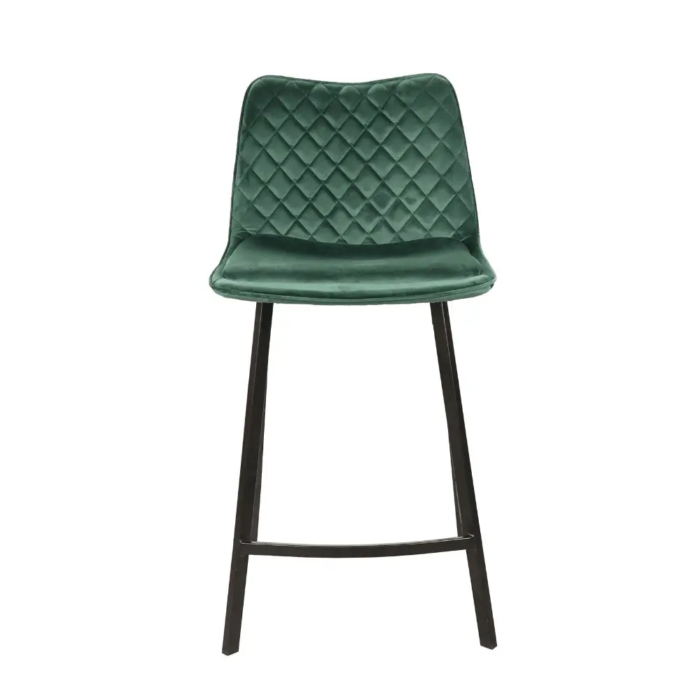 Raimon Furniture Set Of 2 Pippa Velvet Frabric Kitchen Counter Bar Stools 63.5cm Metal Frame - Emerald