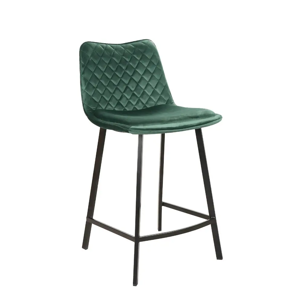 Raimon Furniture Set Of 2 Pippa Velvet Frabric Kitchen Counter Bar Stools 63.5cm Metal Frame - Emerald