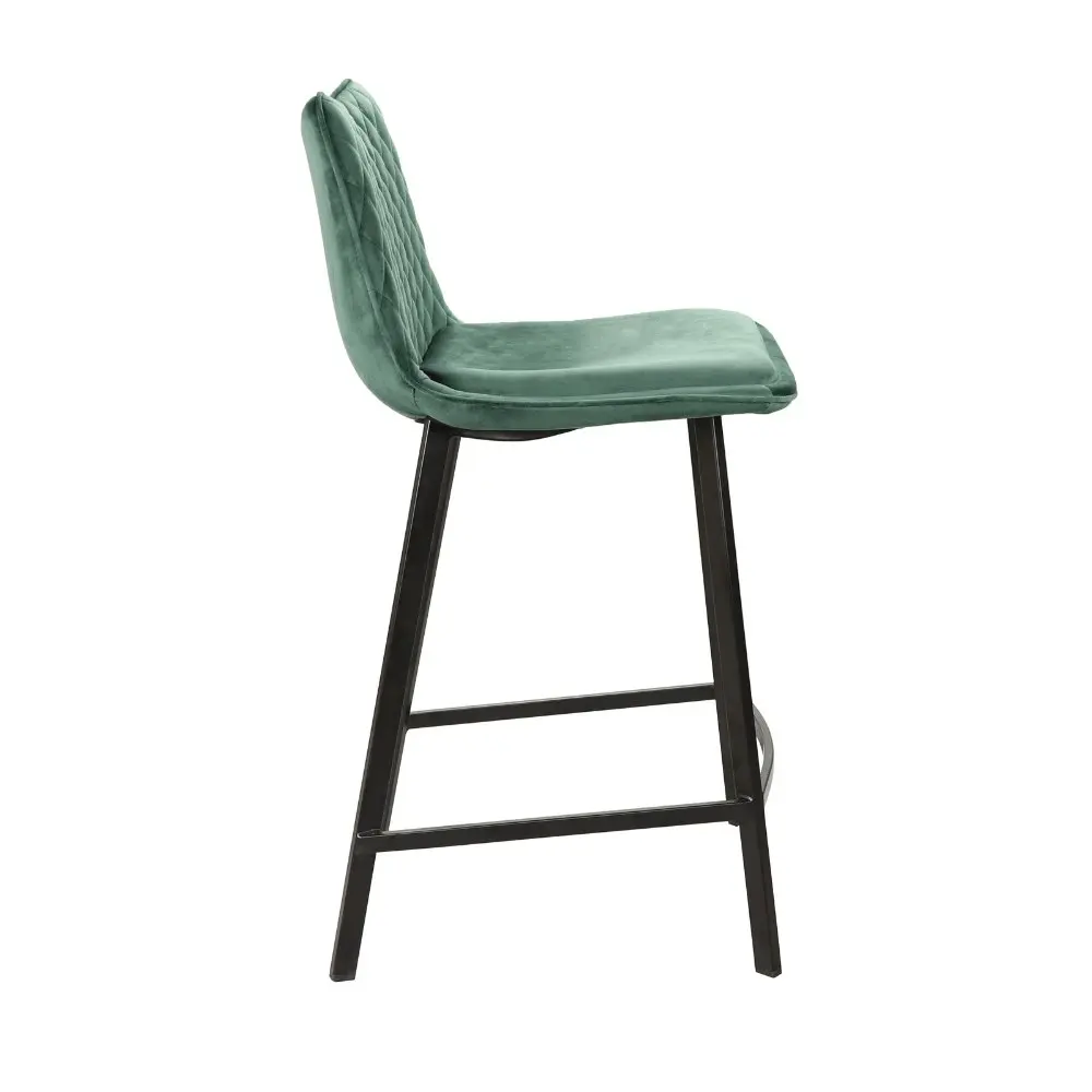 Raimon Furniture Set Of 2 Pippa Velvet Frabric Kitchen Counter Bar Stools 63.5cm Metal Frame - Emerald