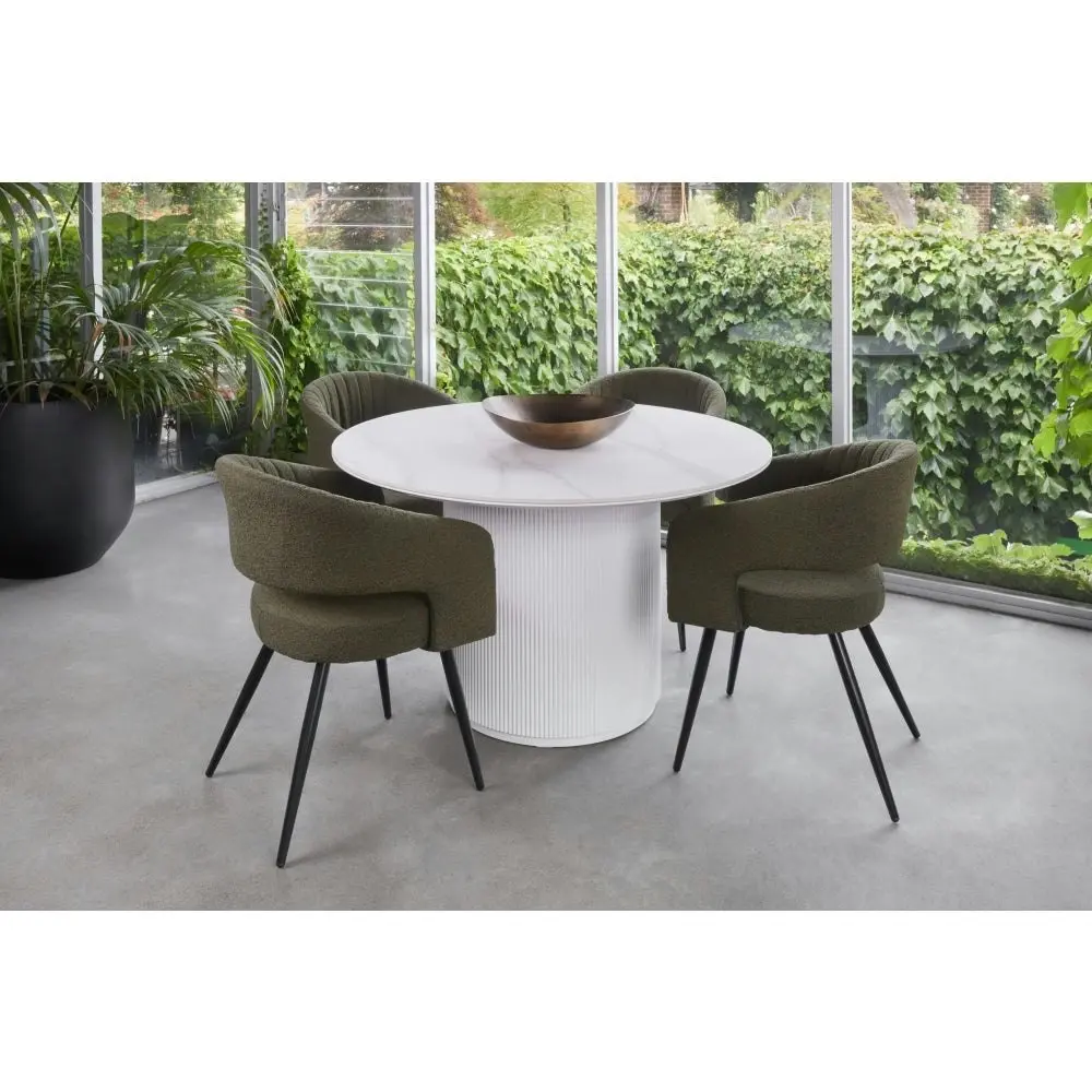 Raimon Furniture Matilde Marble Look Round Kitchen Dining Table Ceramic Tempered Glass 120cm Snow White