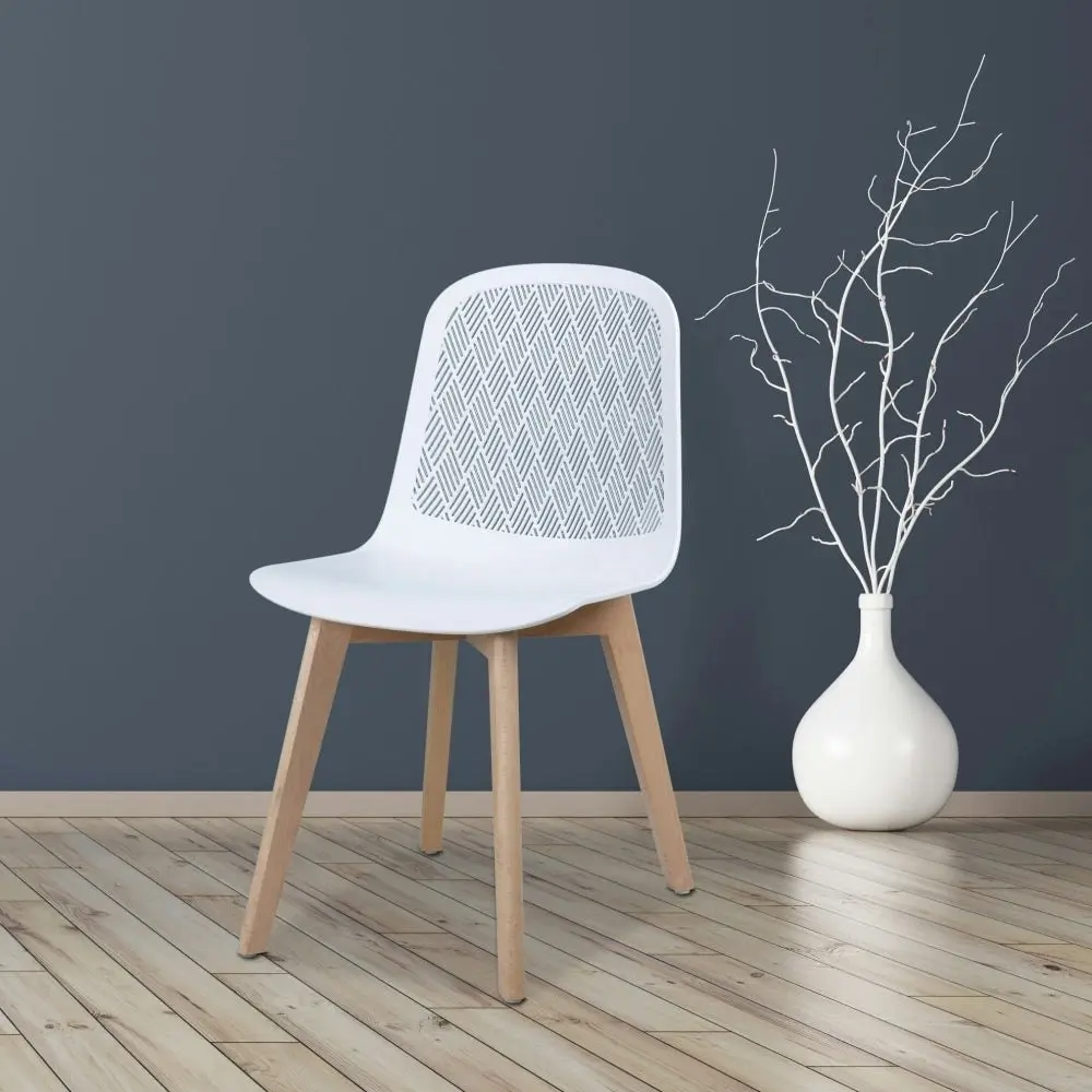 Design Square Set Of 2 Jonas PP Kitchen Dining Chairs Wooden Legs White/Oak