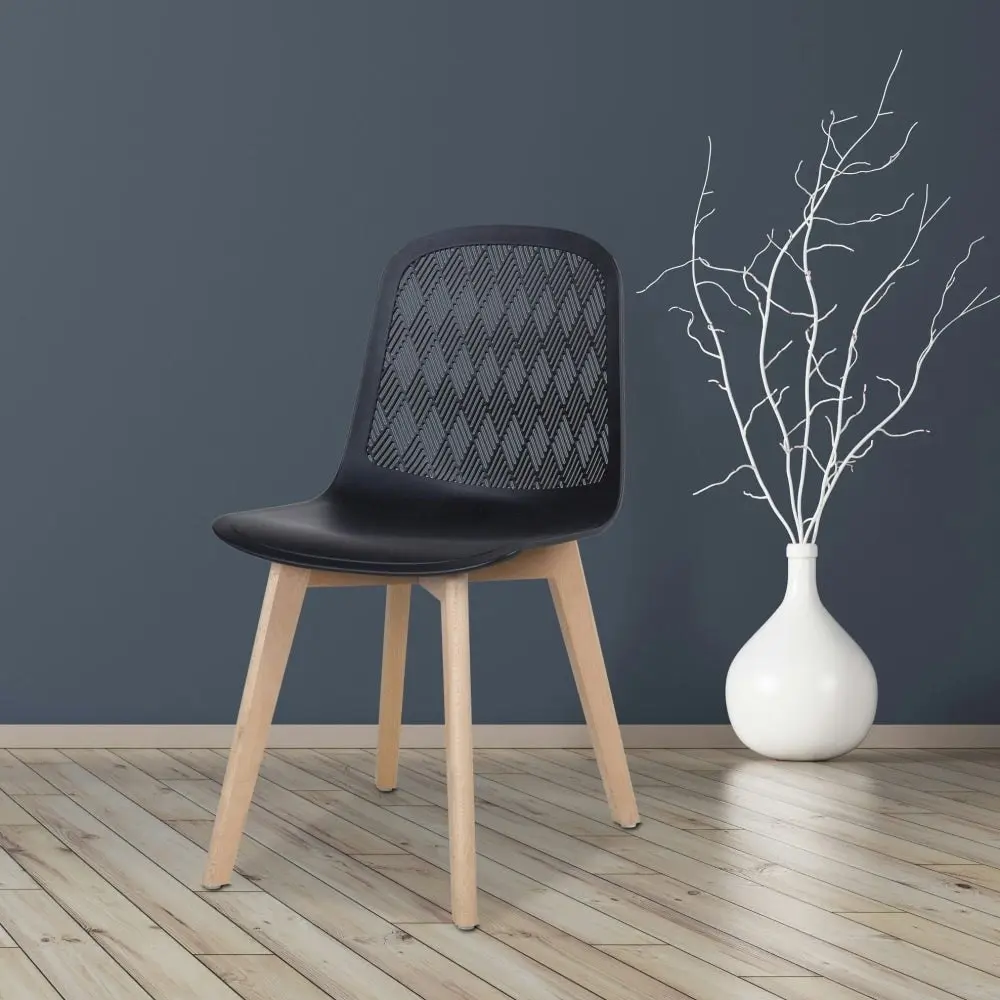 Design Square Set Of 2 Jonas PP Kitchen Dining Chairs Wooden Legs Black/Oak