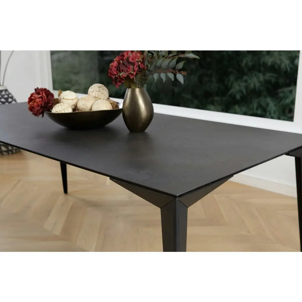 Raimon Furniture Alexandra Modern Rectangular Kitchen Dining Table Ceramic Metal Frame 200cm - Nero