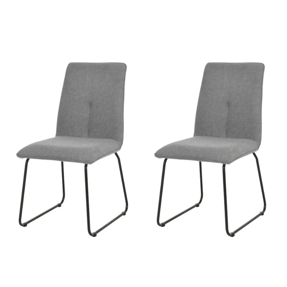 Set Of 2 Kirie Boucle Fabric Kitchen Dining Chair Metal Legs - Grey