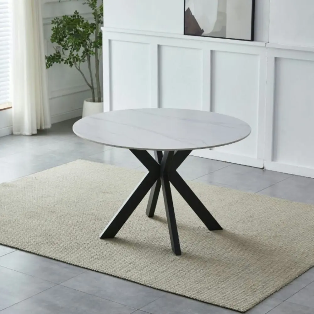 Raimon Furniture Callian Ceramic Marble Look Round Kitchen Dining Table 120cm - Snow White