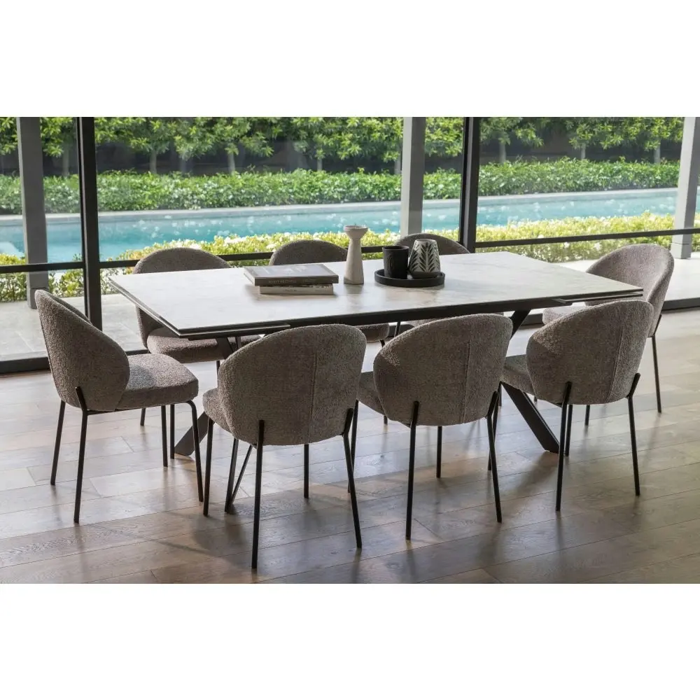 Raimon Furniture Miriam Rectangular Ceramic Extendable Kitchen Dining Table 200-280cm Metal Frame - Cloudy