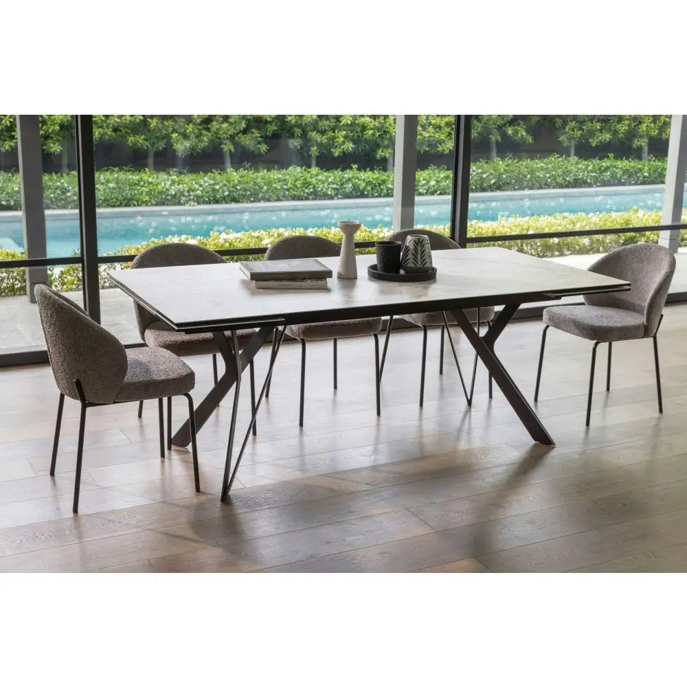 Raimon Furniture Miriam Rectangular Ceramic Extendable Kitchen Dining Table 200-280cm Metal Frame - Cloudy