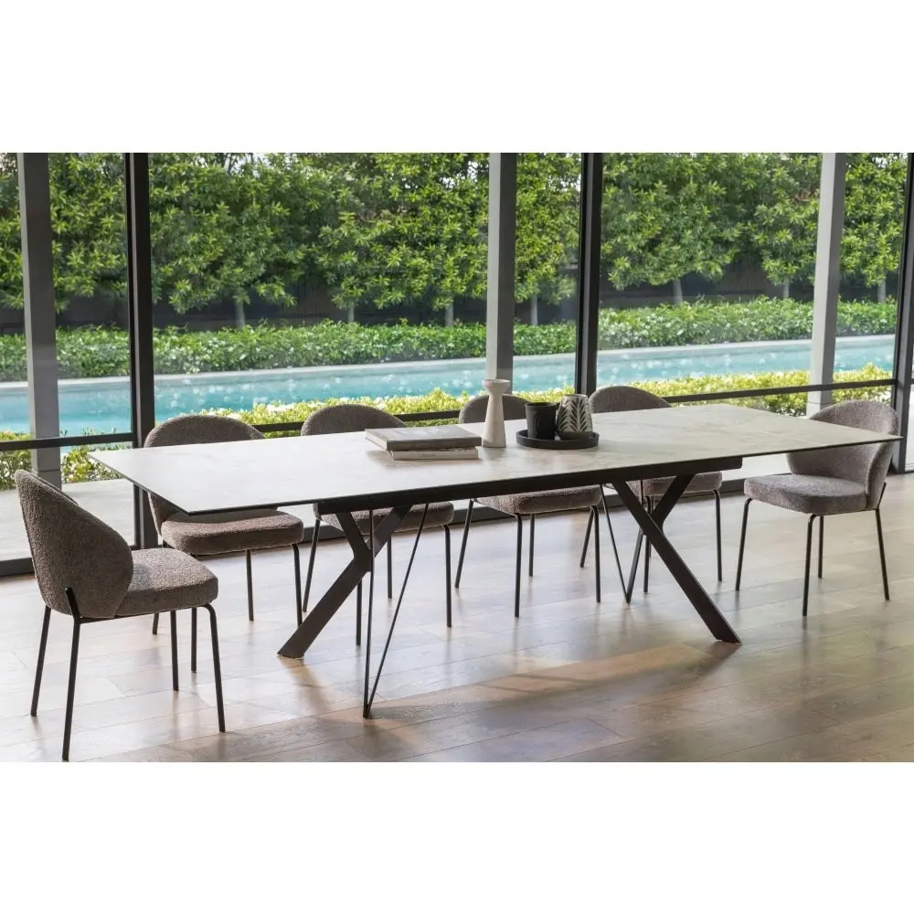 Raimon Furniture Miriam Rectangular Ceramic Extendable Kitchen Dining Table 200-280cm Metal Frame - Cloudy